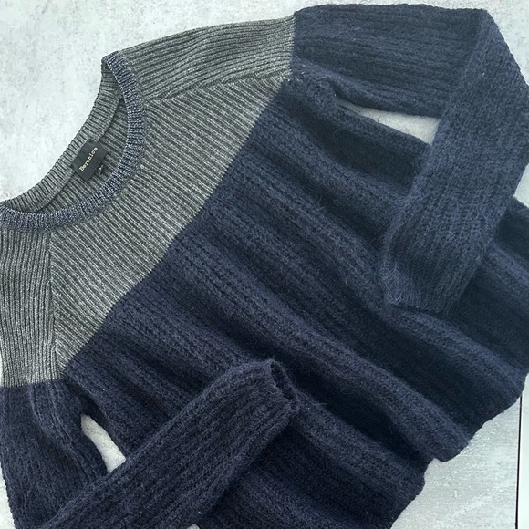 Berenice Colorblock Wool Mohair Cashmere Blend Sweater Navy & Grey S 2